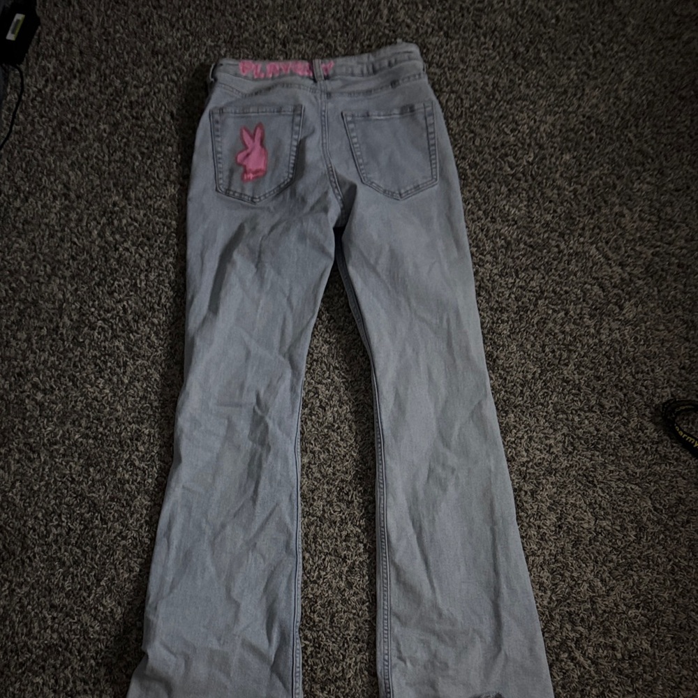 H&M Gray Flare Jeans with Pink Detail